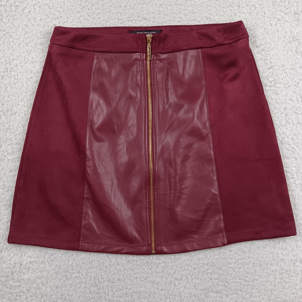 Marc New York Mini‎ Skirt Women S Burgundy Faux Leather Suede Zip Front RN54163